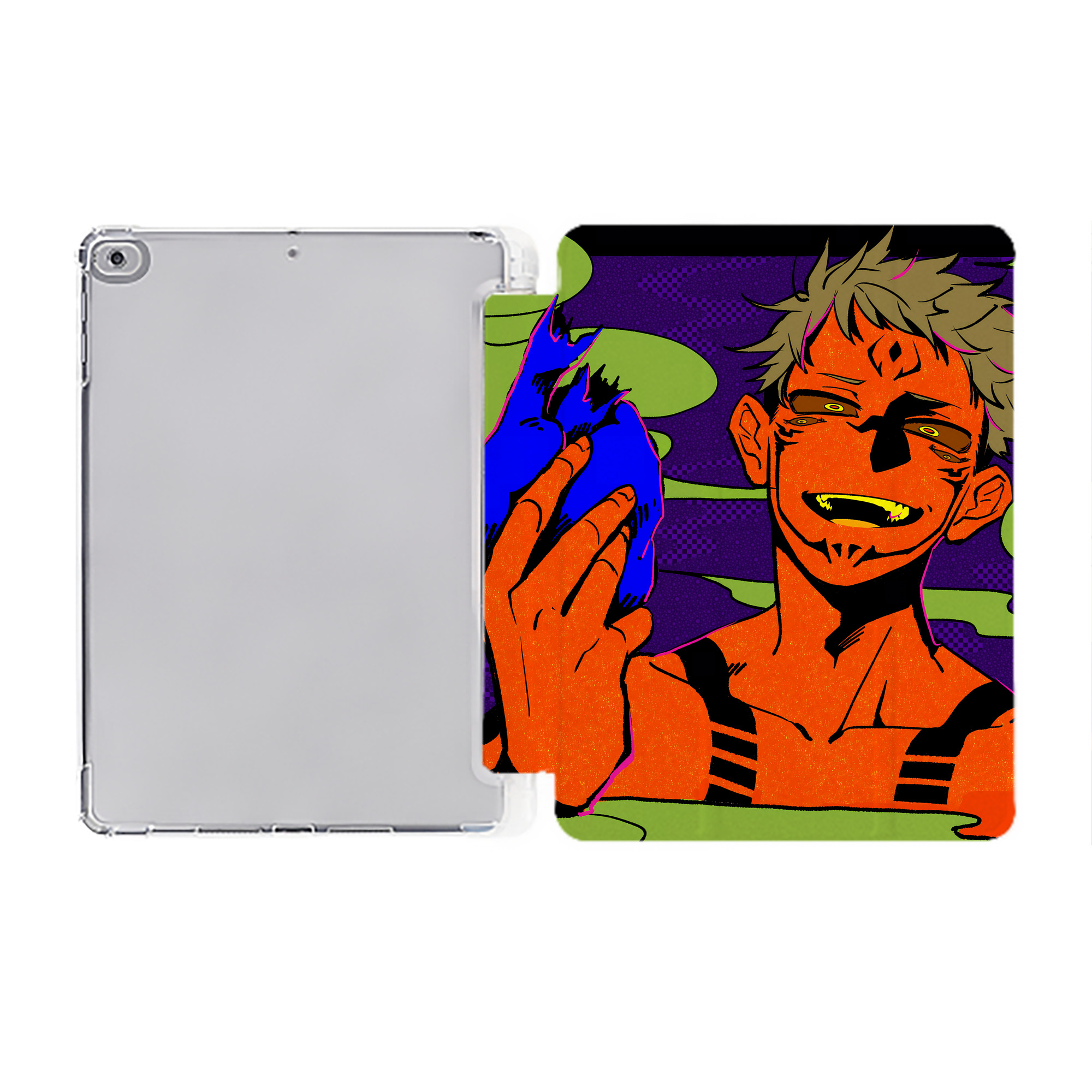 （画像用） 呪術廻戦 Jujutsu Kaisen IPad ケース ペン収納付き 三つ折りスタンド PUレザー×シリコン 対応機種9.5/10.5/10.9インチ